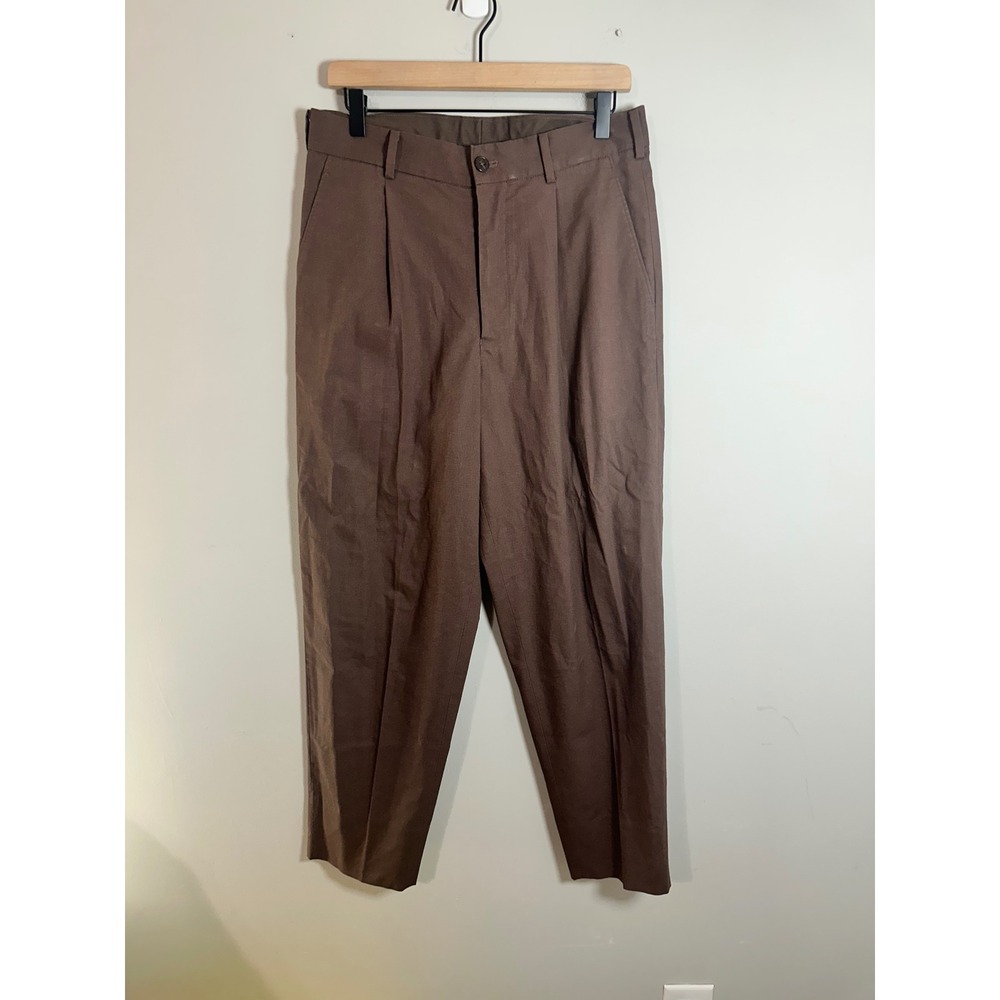 Uniqlo U Relaxed Fit Tapered Pants Brown Linen Blend Pleated 321-437300 Mens 30